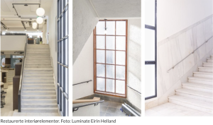 bildet viser restaurerte interiørelementer, Sundt bygget